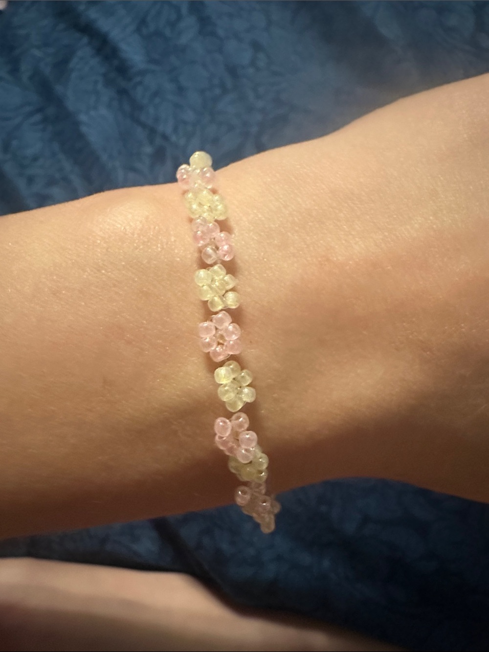 Handmade Pink & Yellow Beaded Flower Bracelet